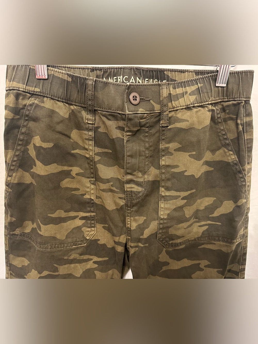 American Eagle Camo Utility Pants Stretch Waist XS Olive Green Cargo Military - Picture 3 of 7
